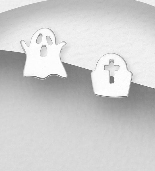 Sterling Silver Halloween Ghost & Tombstone Studs