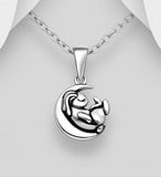 Sterling Silver Bunny asleep on the moon pendant