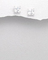 Sterling Silver Square Cut CZ Solitaire Earrings