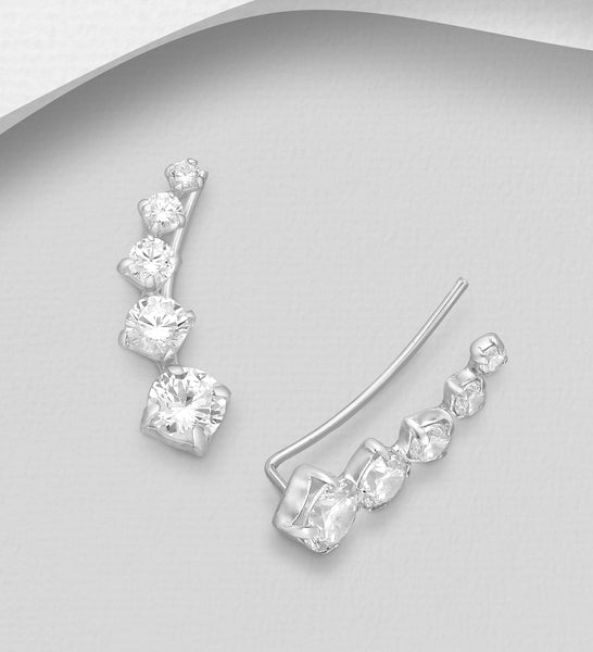 Sterling Silver Ear Pins Decorated with Simulated Diamonds