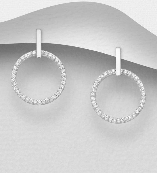 Sterling Silver Circle Simulated Diamond Earrings