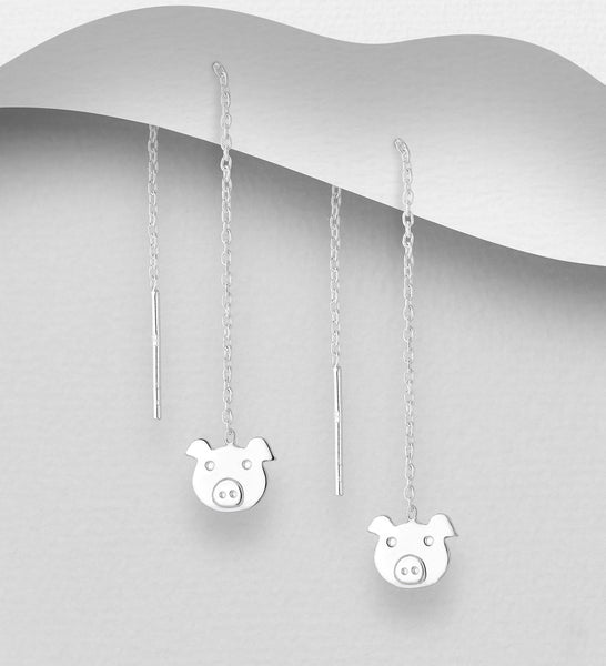 Sterling Silver Pig Threader Earrings