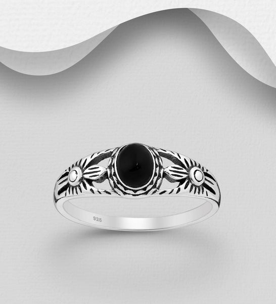 Oxidized Sterling Silver & Black Resin Ring