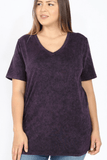 WASHED OUT SHORT SLEEVE V-NECK TOP (5 colors)