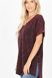 WASHED OUT SHORT SLEEVE V-NECK TOP (5 colors)