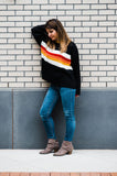 BLOCKED RIBBED KNIT SWEATER
